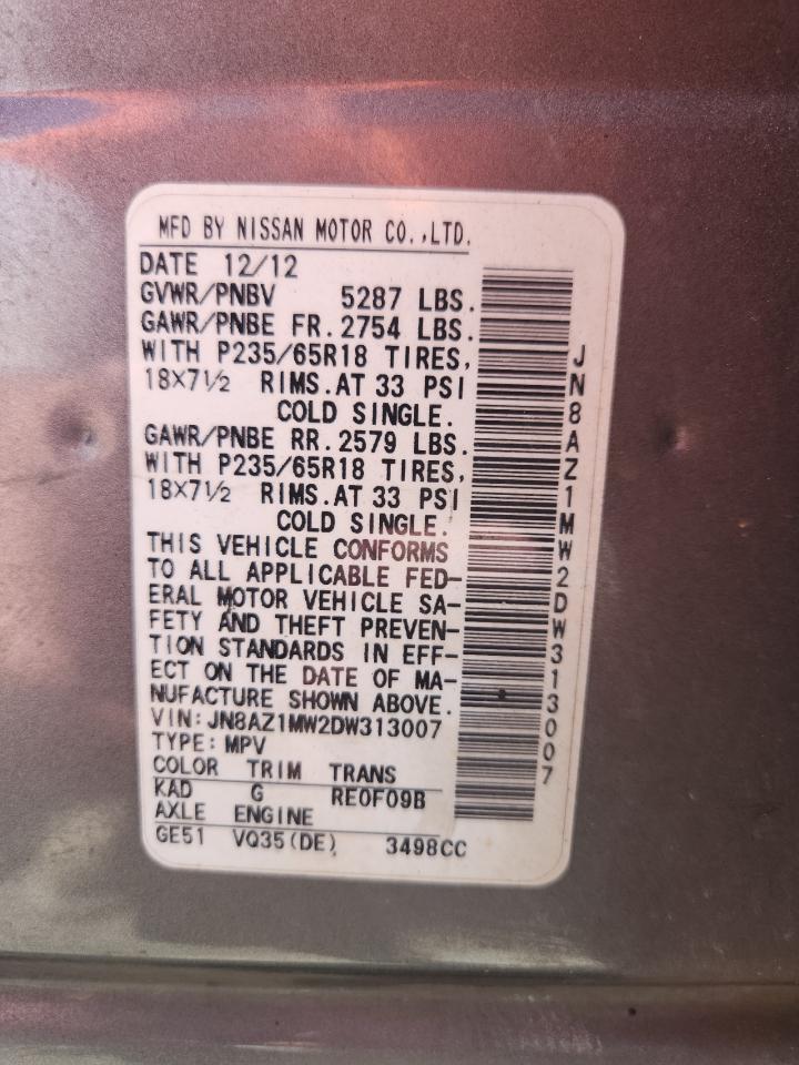 2013 Nissan Murano S VIN: JN8AZ1MW2DW313007 Lot: 63605875
