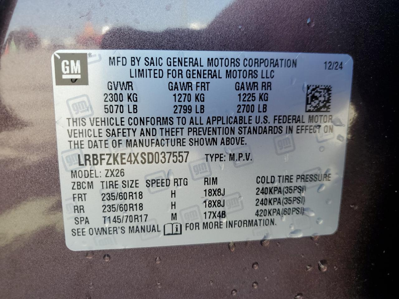 2025 Buick Envision Preferred VIN: LRBFZKE4XSD037557 Lot: 62880505