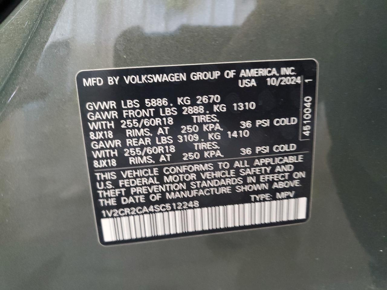 2025 Volkswagen Atlas Peak Edition Se VIN: 1V2CR2CA4SC512248 Lot: 65616275