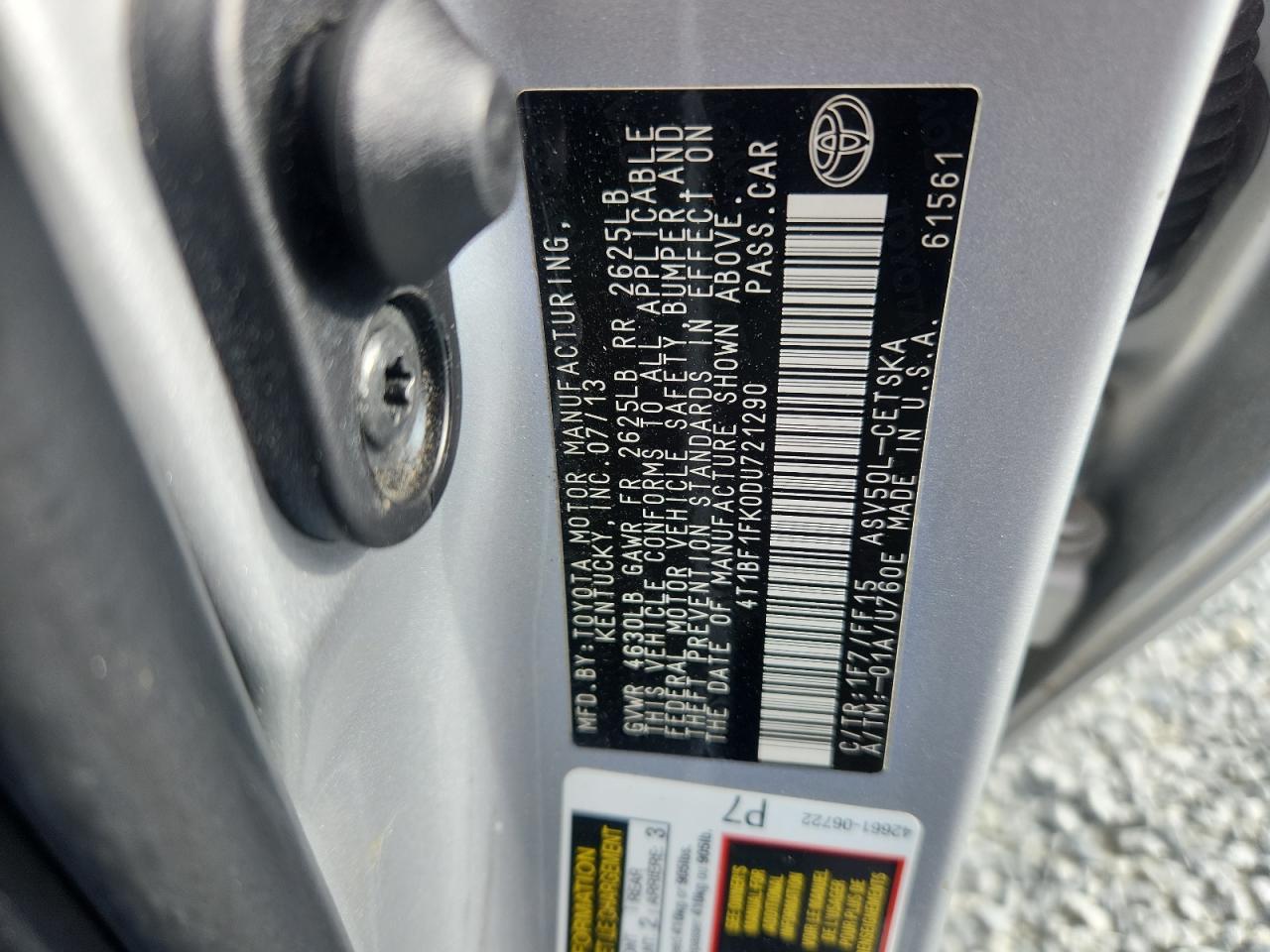 2013 Toyota Camry L VIN: 4T1BF1FK0DU721290 Lot: 63678115