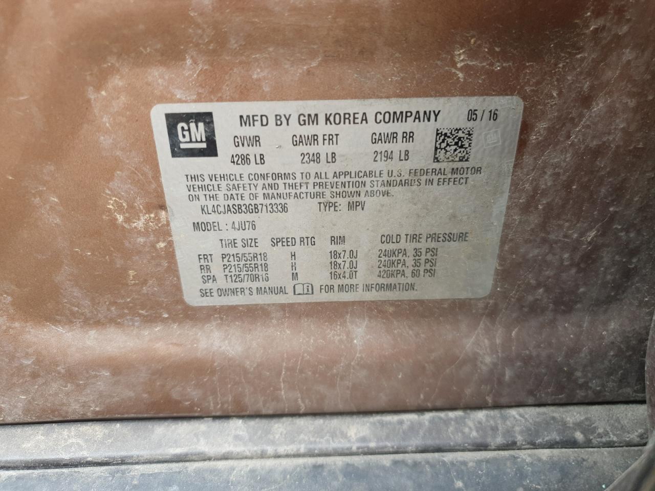 2016 Buick Encore VIN: KL4CJASB3GB713336 Lot: 63668495