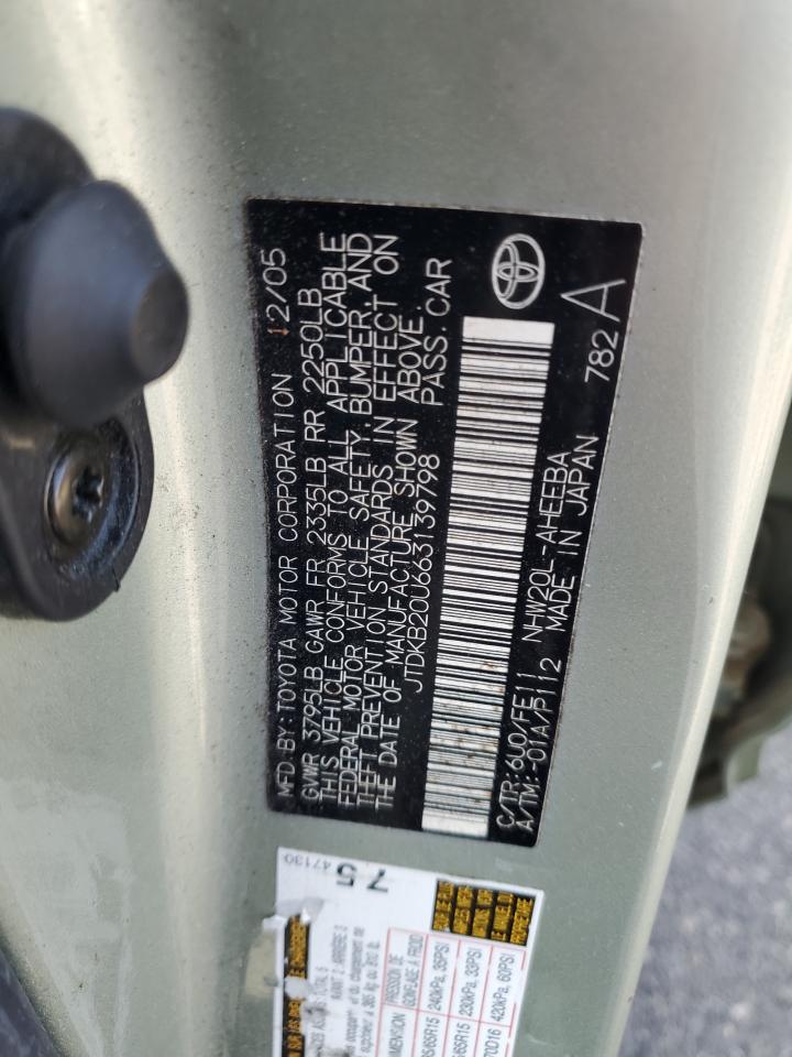 2006 Toyota Prius VIN: JTDKB20U663139798 Lot: 63205025