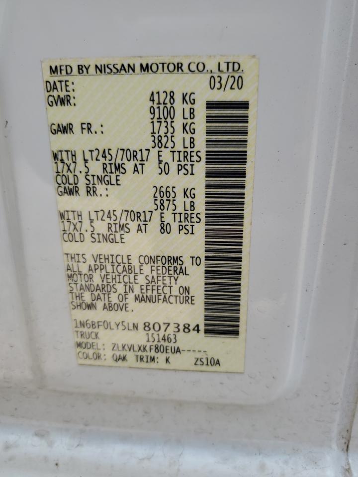 2020 Nissan Nv 2500 S VIN: 1N6BF0LY5LN807384 Lot: 62633505