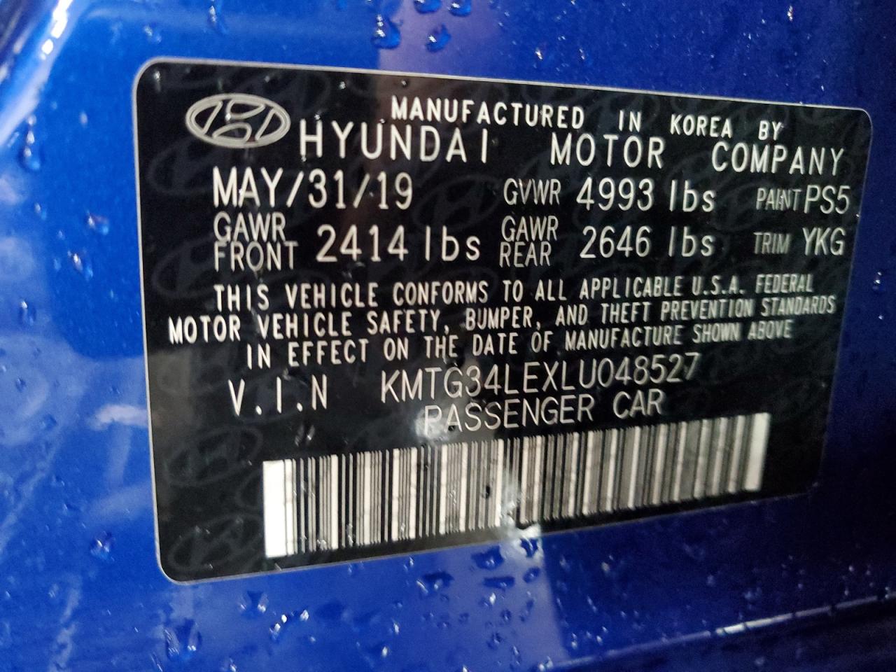 2020 Genesis G70 Prestige VIN: KMTG34LEXLU048527 Lot: 64287175