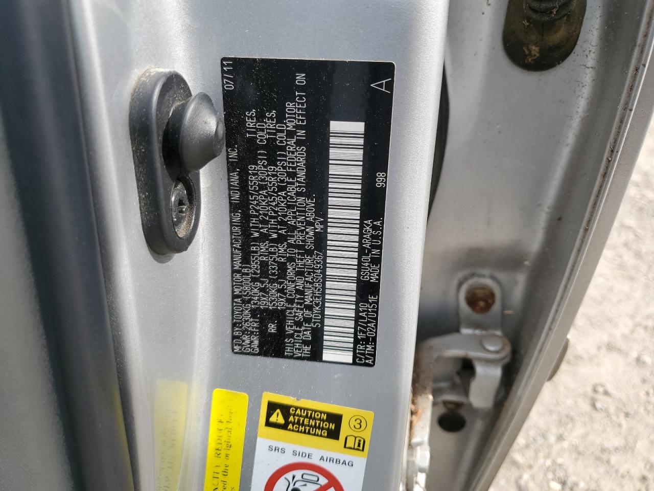 5TDYK3EH5BS049367 2011 Toyota Highlander Limited