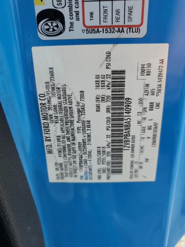 2010 Ford Mustang VIN: 1ZVBP8AN8A5140909 Lot: 63417805