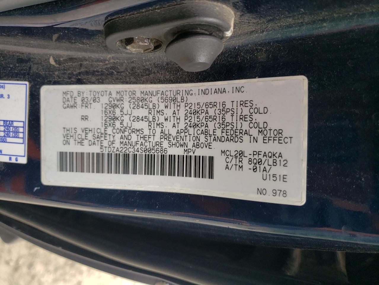 2004 Toyota Sienna Xle VIN: 5TDZA22C34S005686 Lot: 65689645
