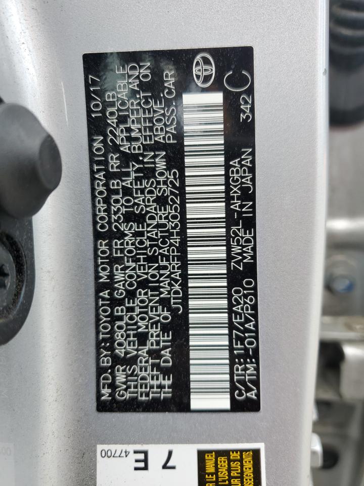 2017 Toyota Prius Prime VIN: JTDKARFP4H3052725 Lot: 64132555