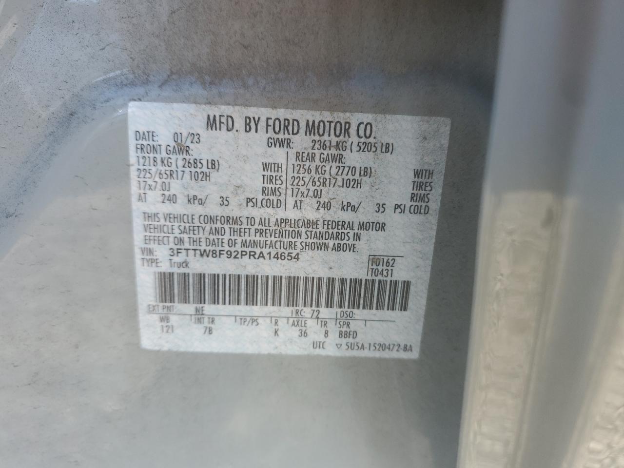 2023 Ford Maverick Xl VIN: 3FTTW8F92PRA14654 Lot: 63791935