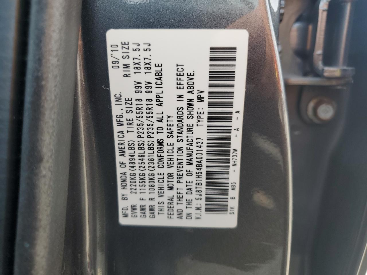 2011 Acura Rdx Technology VIN: 5J8TB1H54BA001437 Lot: 64888615