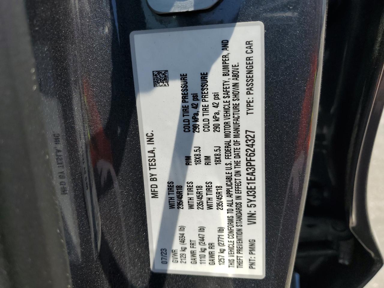 2023 Tesla Model 3 VIN: 5YJ3E1EA3PF624327 Lot: 64868475