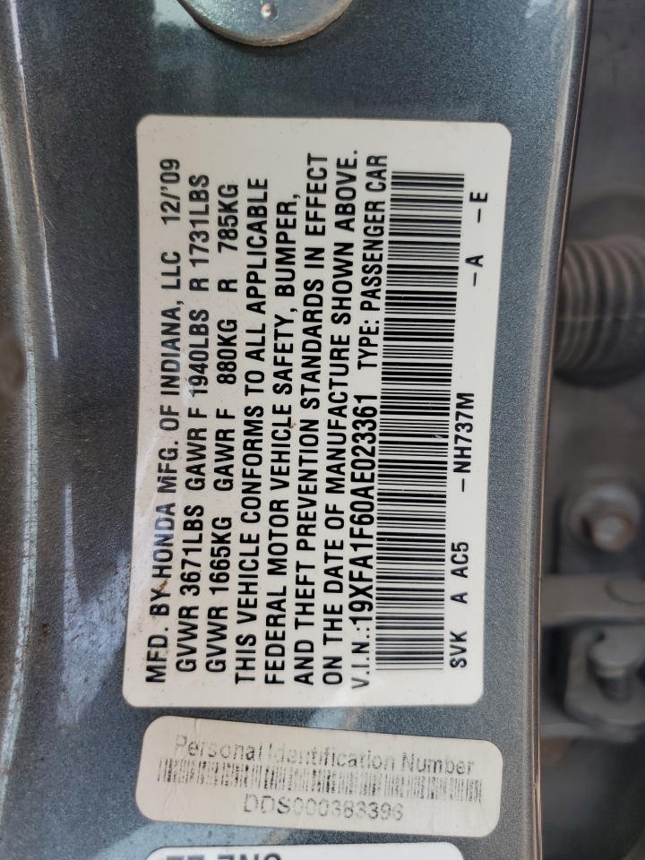 2010 Honda Civic Lx-S VIN: 19XFA1F60AE023361 Lot: 64651775