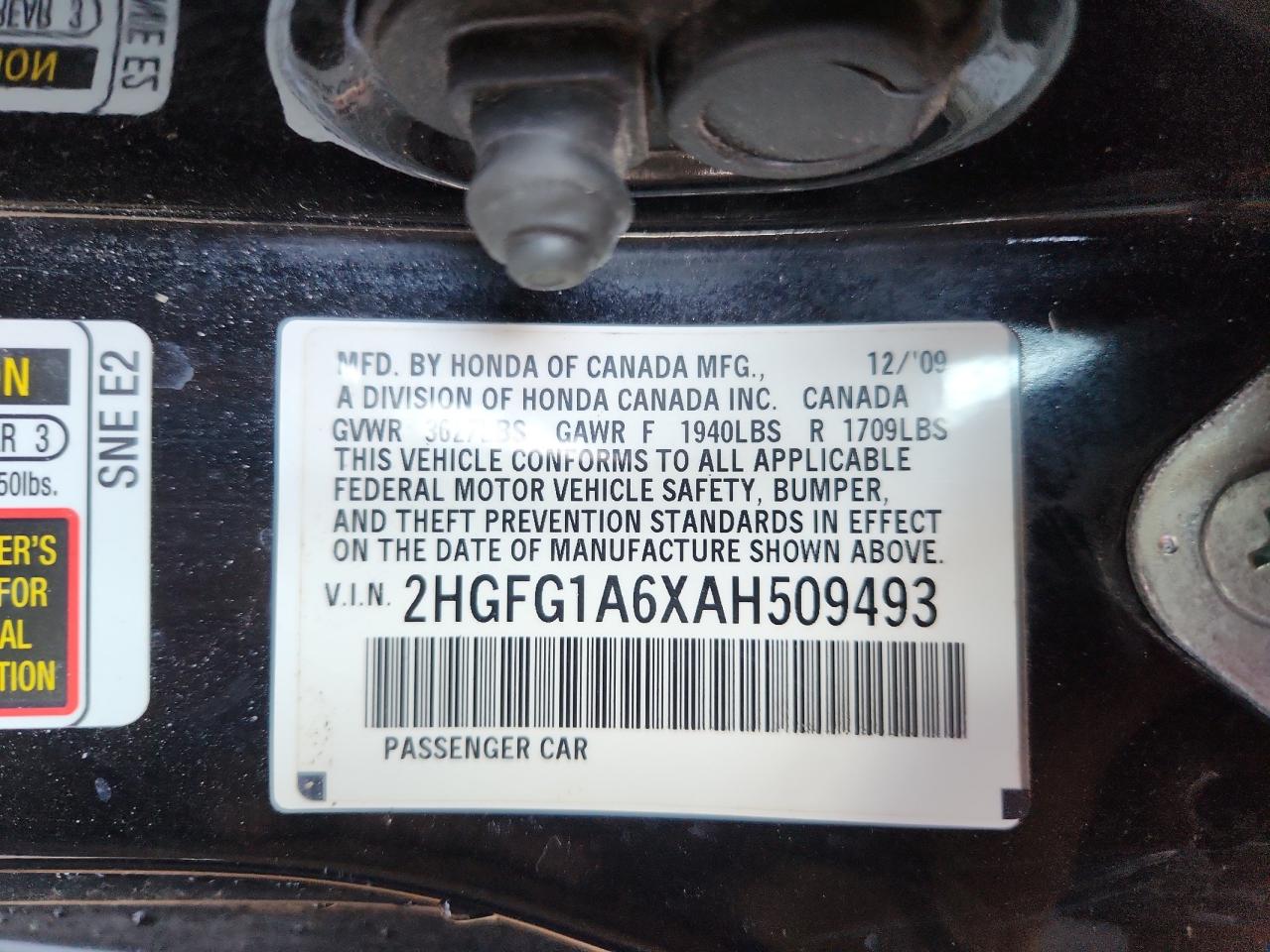 2010 Honda Civic Lx VIN: 2HGFG1A6XAH509493 Lot: 63681945