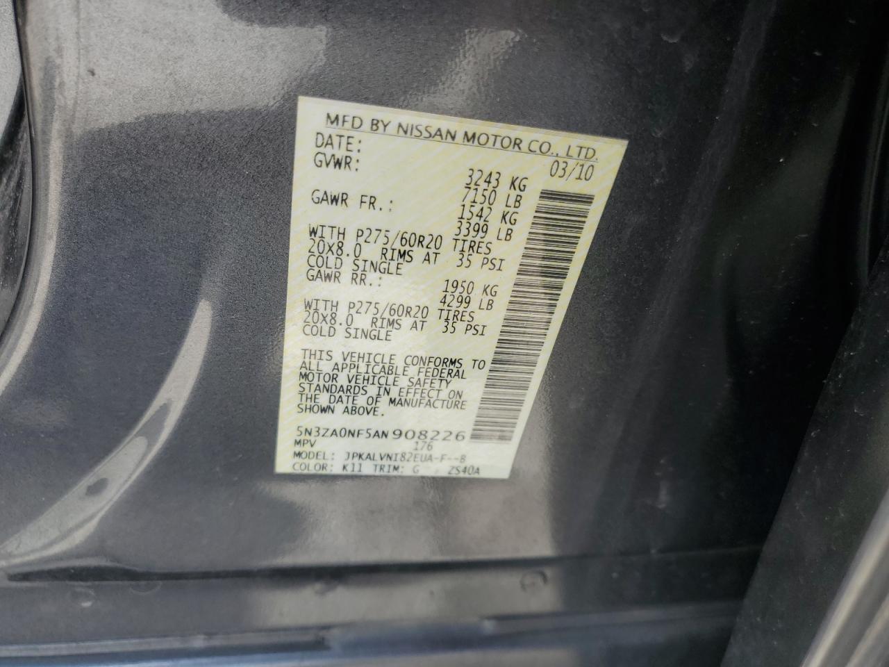 2010 Infiniti Qx56 VIN: 5N3ZA0NF5AN908226 Lot: 64449985