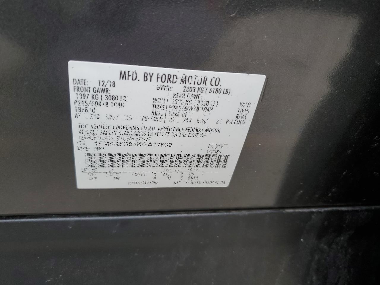 VIN: 1FM5K8D84KGA87650 2019 FORD EXPLORER