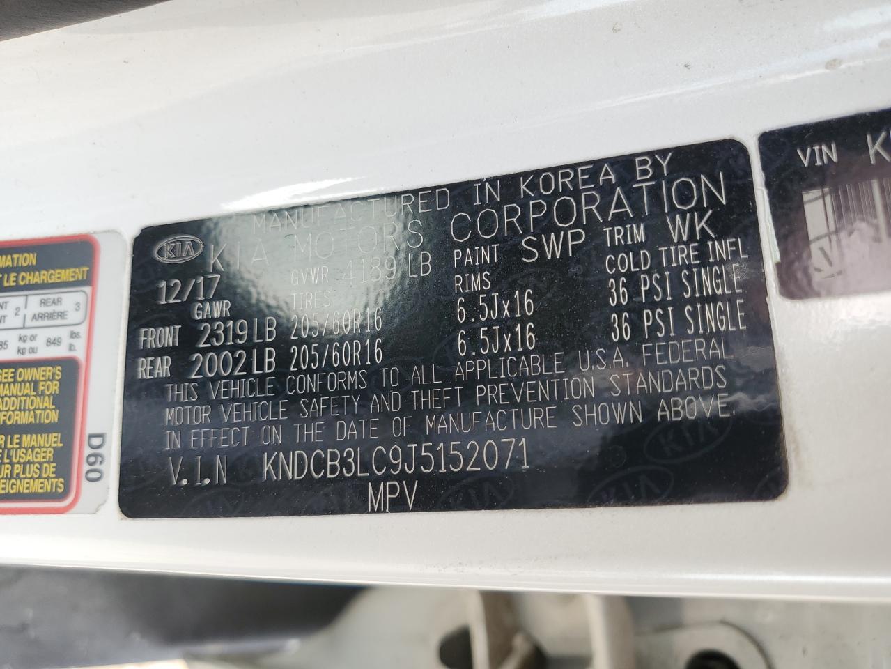 2018 Kia Niro Fe VIN: KNDCB3LC9J5152071 Lot: 65286015