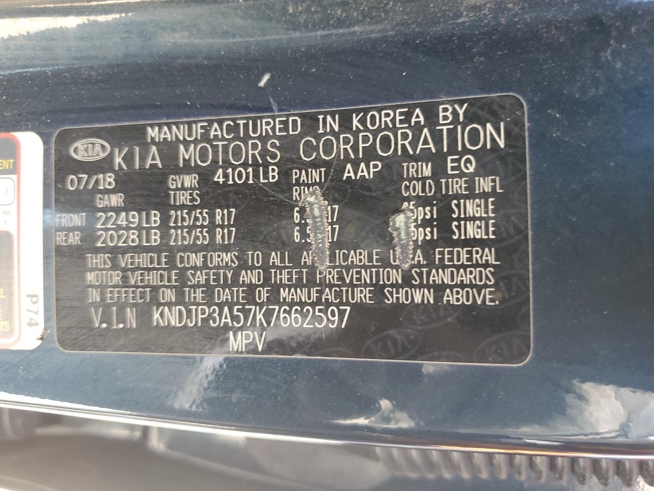 2019 Kia Soul + VIN: KNDJP3A57K7662597 Lot: 63118125