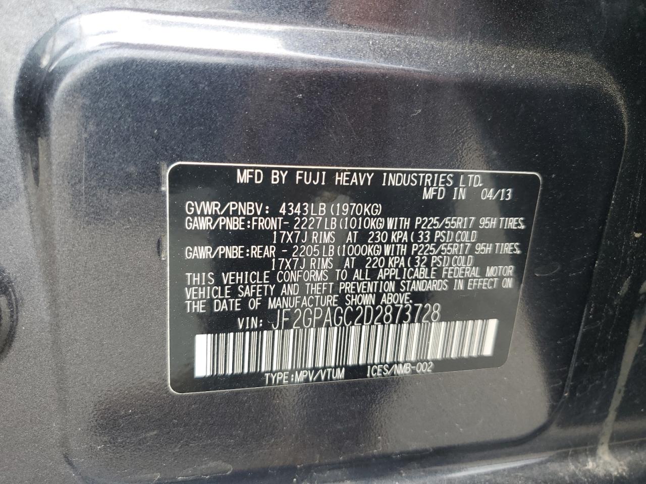 2013 Subaru Xv Crosstrek 2.0 Limited VIN: JF2GPAGC2D2873728 Lot: 63593065
