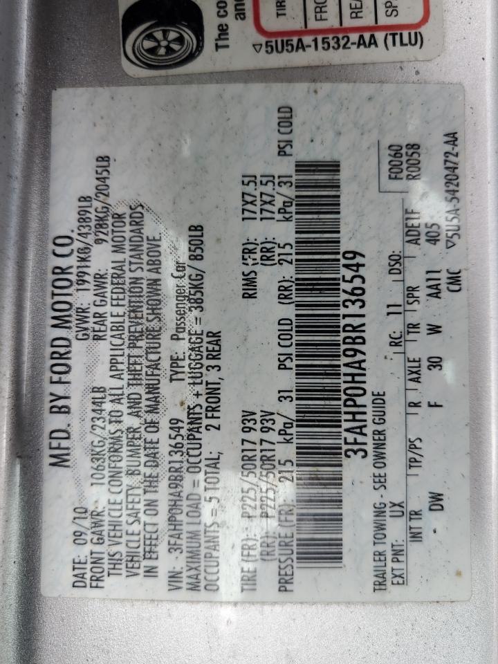 2011 Ford Fusion Se VIN: 3FAHP0HA9BR136549 Lot: 64437915