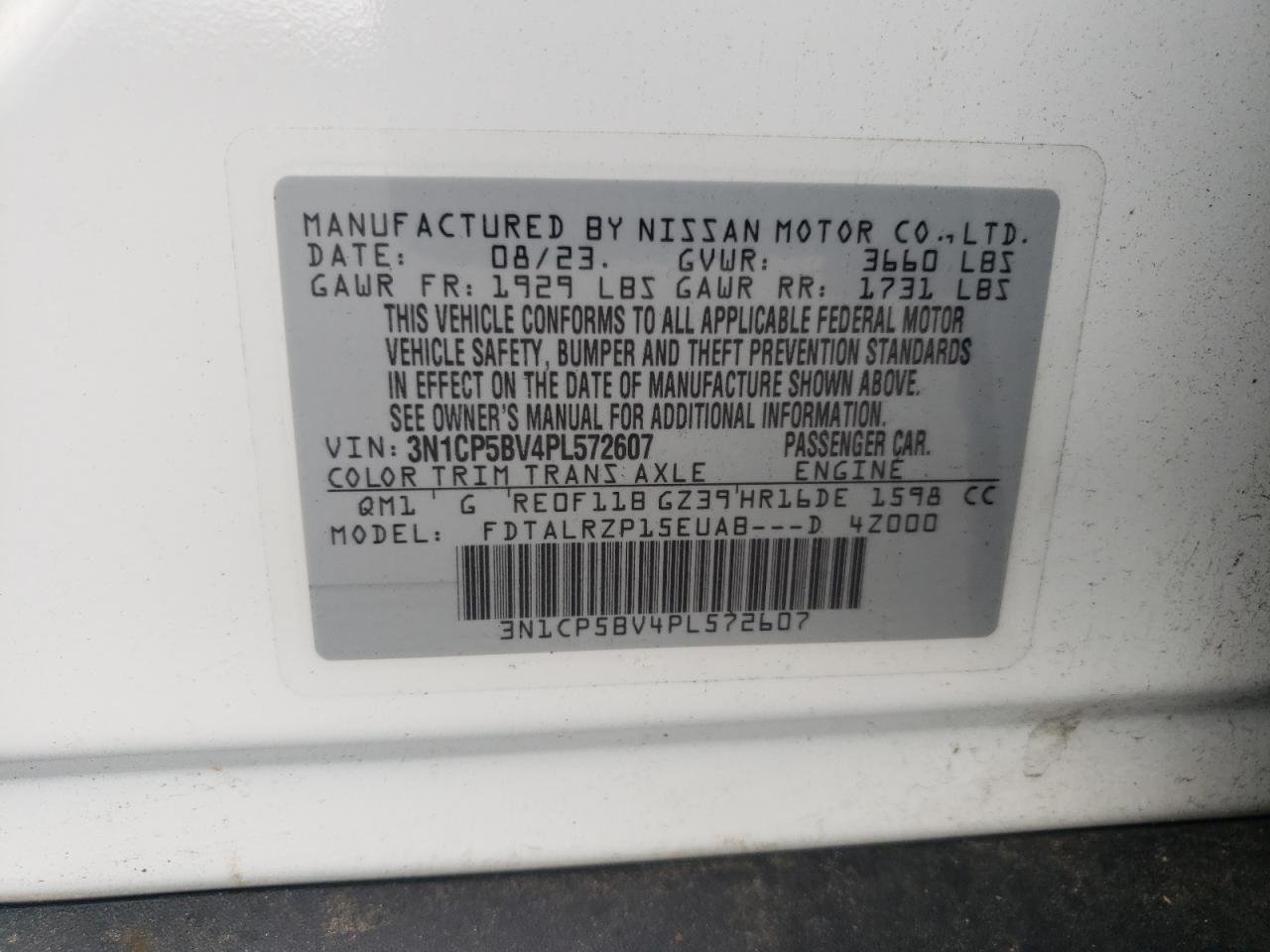 2023 Nissan Kicks S VIN: 3N1CP5BV4PL572607 Lot: 65154925