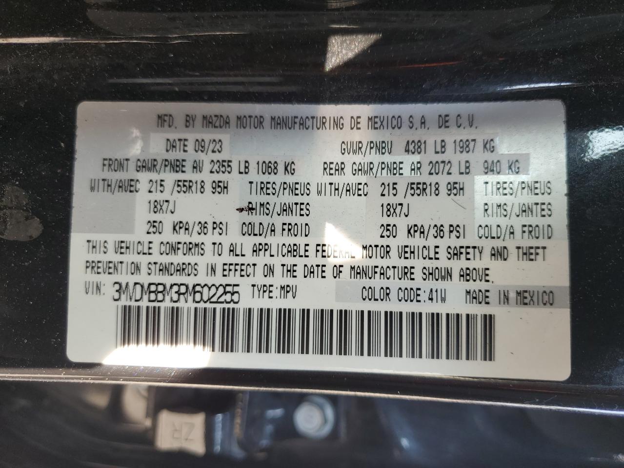 2024 Mazda Cx-30 Select VIN: 3MVDMBBM3RM602255 Lot: 66204855