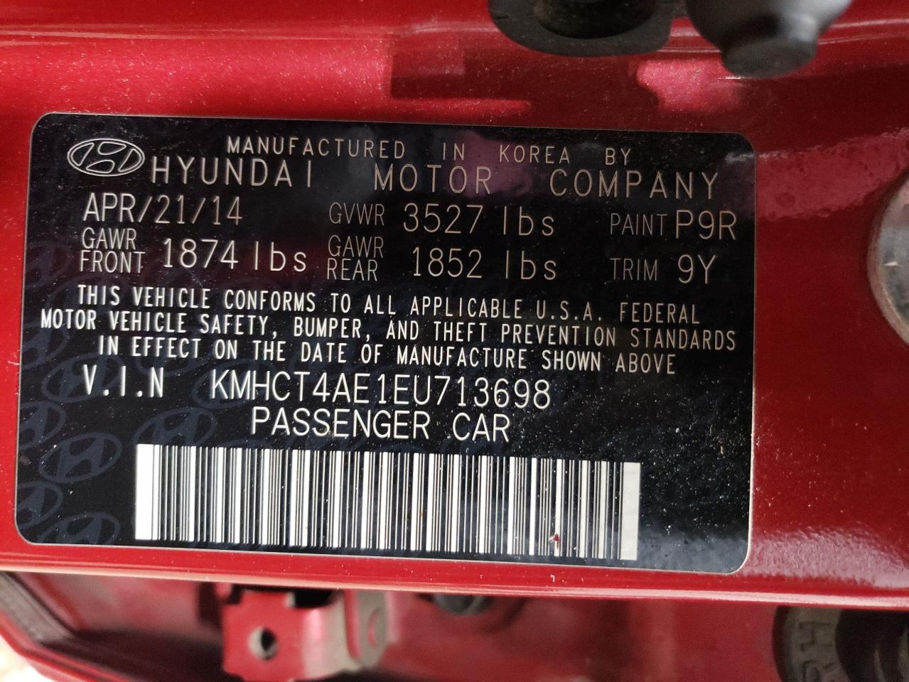 2014 Hyundai Accent Gls VIN: KMHCT4AE1EU713698 Lot: 65145025