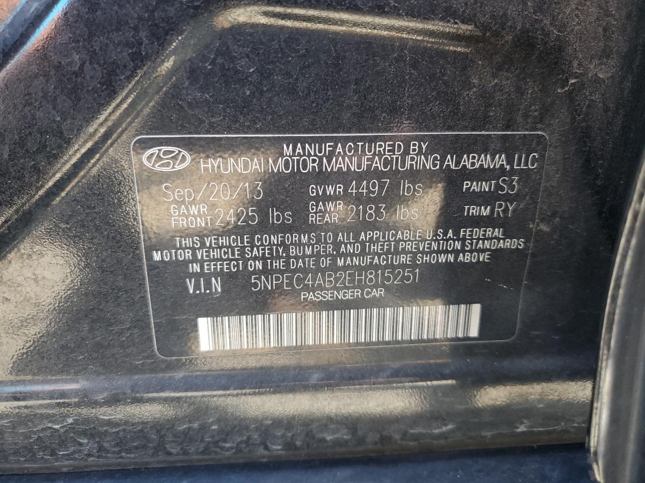 5NPEC4AB2EH815251 2014 Hyundai Sonata Se