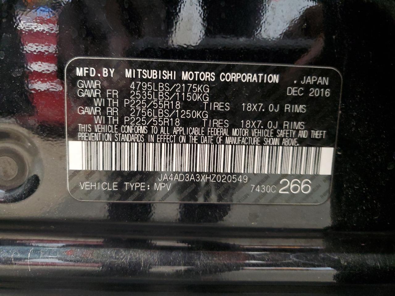 2017 Mitsubishi Outlander Se VIN: JA4AD3A3XHZ020549 Lot: 64818365