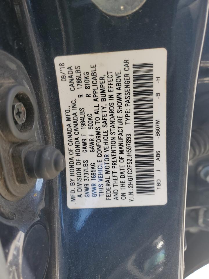 2018 Honda Civic Lx VIN: 2HGFC2F52JH597893 Lot: 64408775