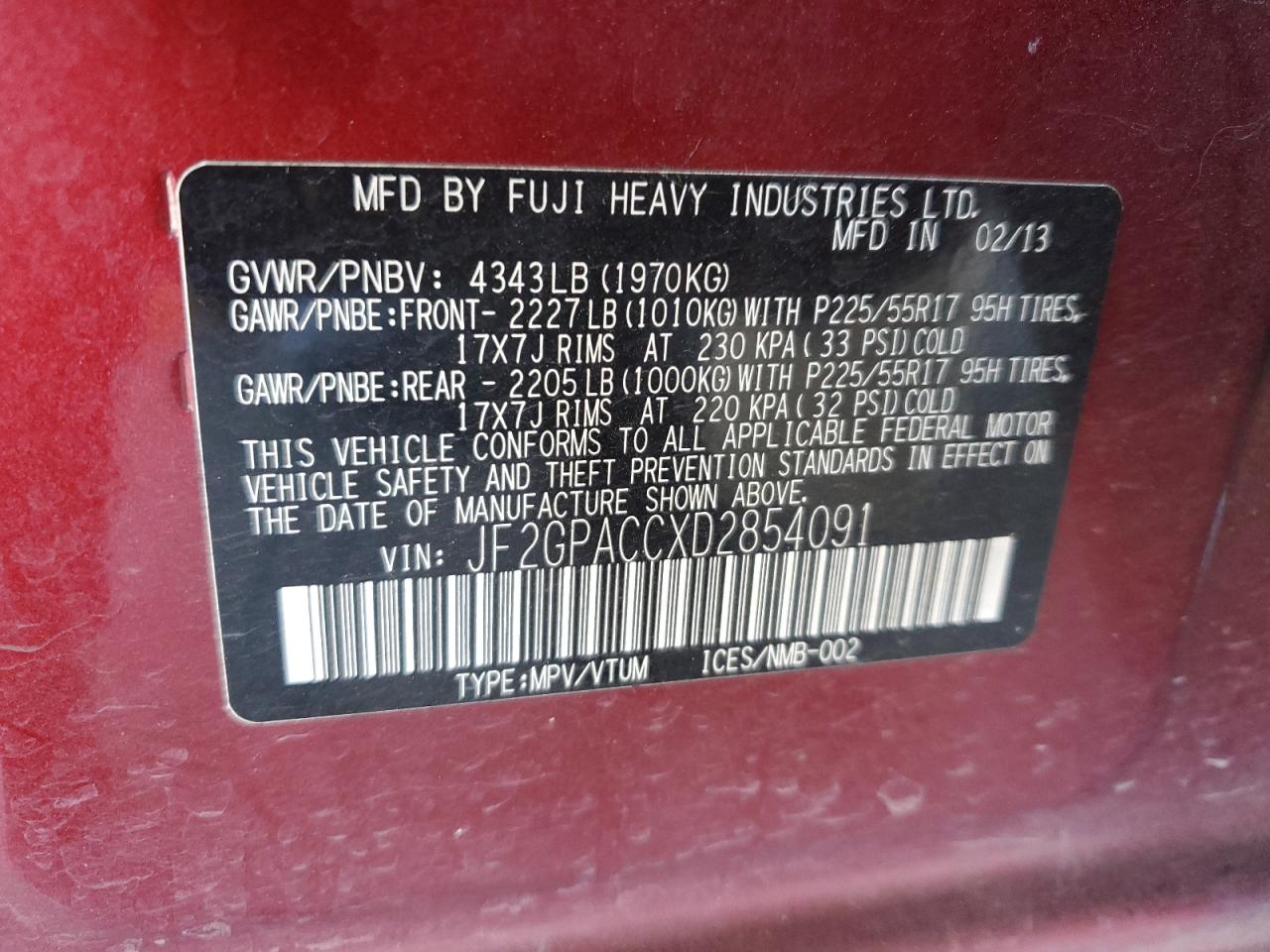 2013 Subaru Xv Crosstrek 2.0 Premium VIN: JF2GPACCXD2854091 Lot: 63606775