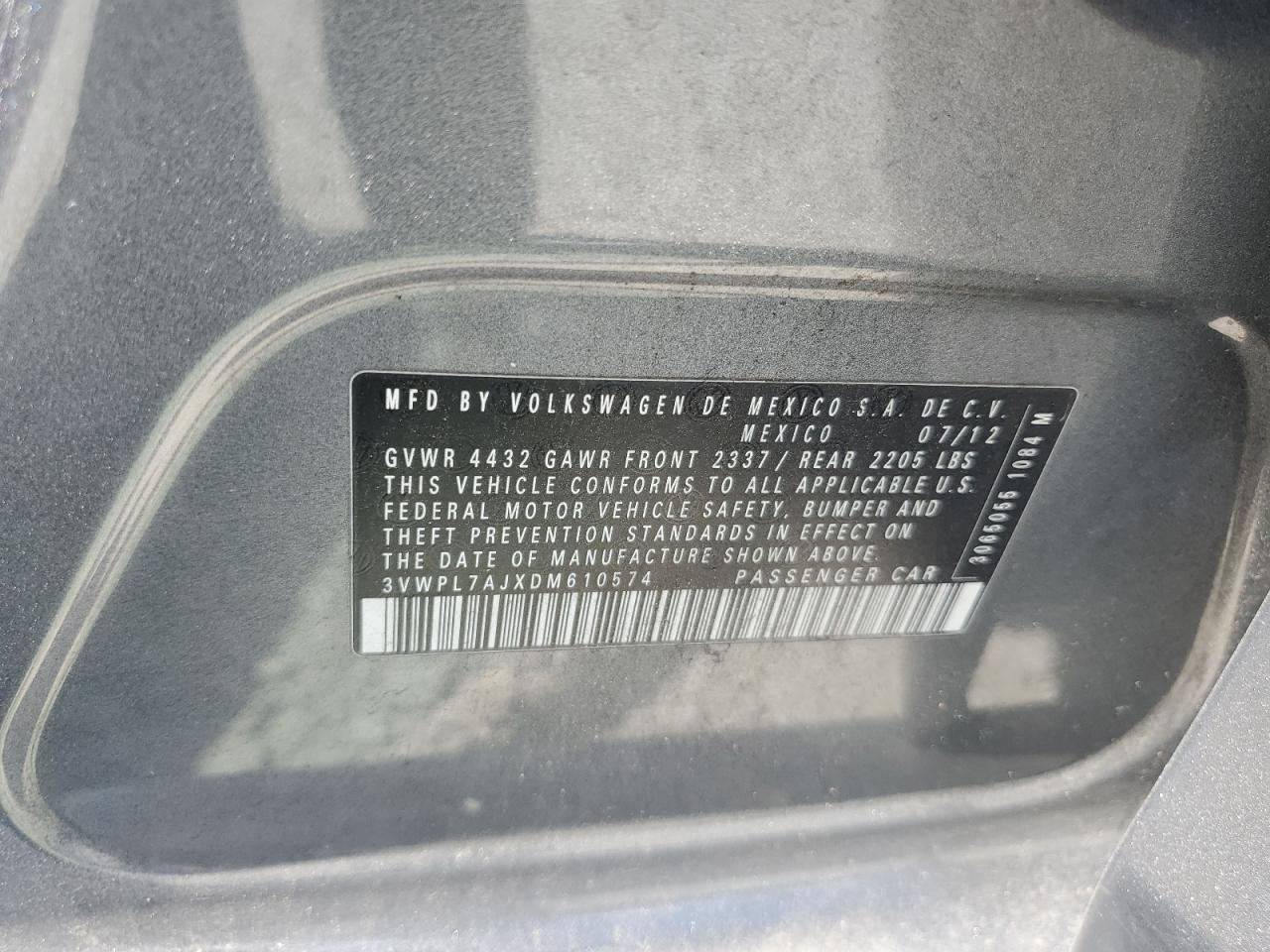 2013 Volkswagen Jetta Tdi VIN: 3VWPL7AJXDM610574 Lot: 65018015