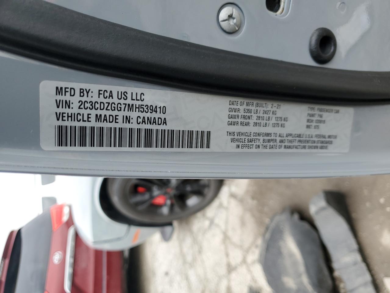 2021 Dodge Challenger Sxt VIN: 2C3CDZGG7MH539410 Lot: 65205685