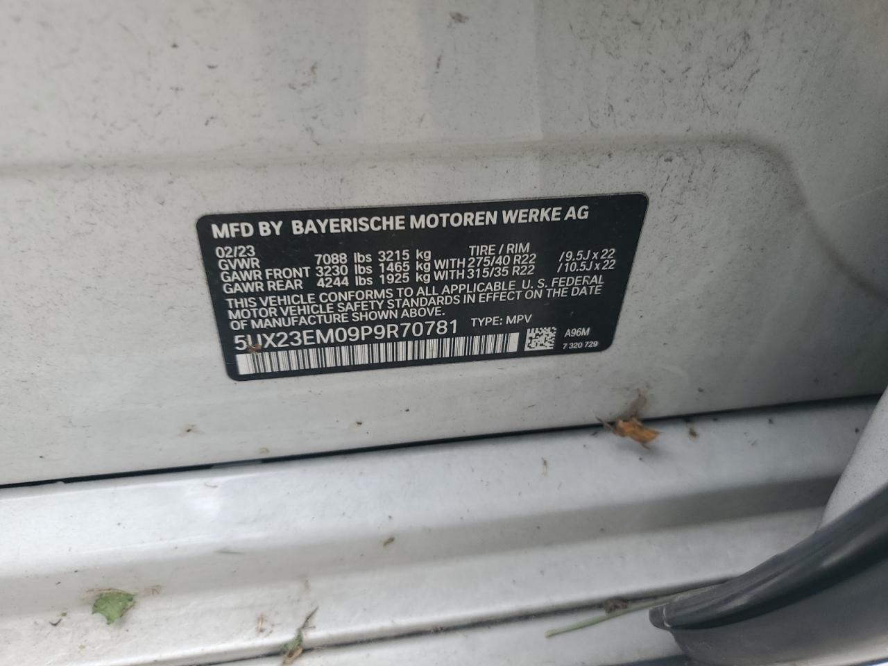 2023 BMW X7 xDrive40I VIN: 5UX23EM09P9R70781 Lot: 65065255