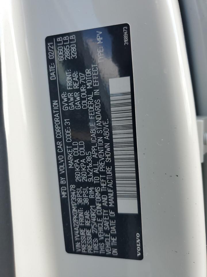 2021 Volvo Xc90 T6 Momentum VIN: YV4A22PK0M1739478 Lot: 63964205