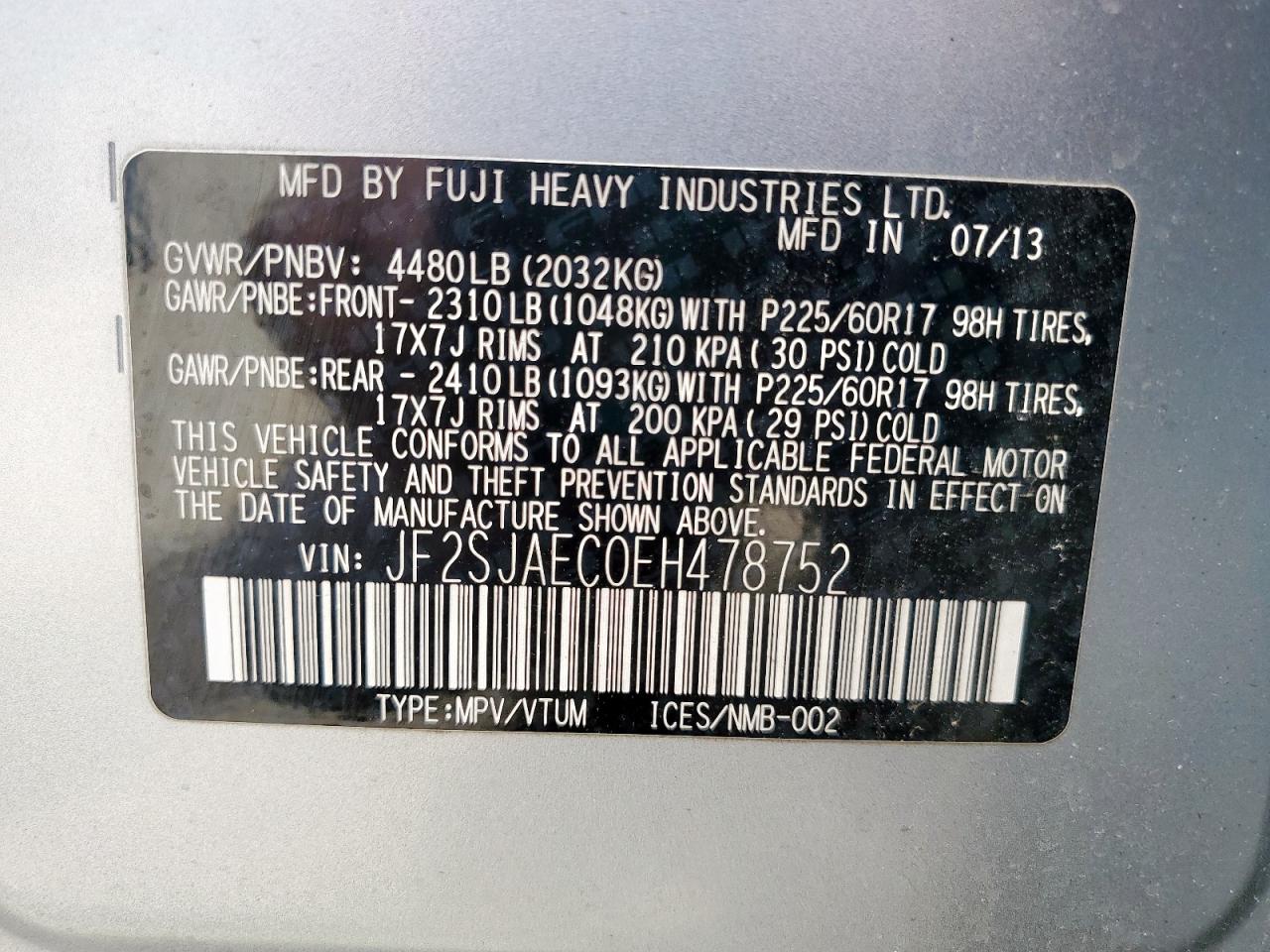 2014 Subaru Forester 2.5I Premium VIN: JF2SJAEC0EH478752 Lot: 63940375