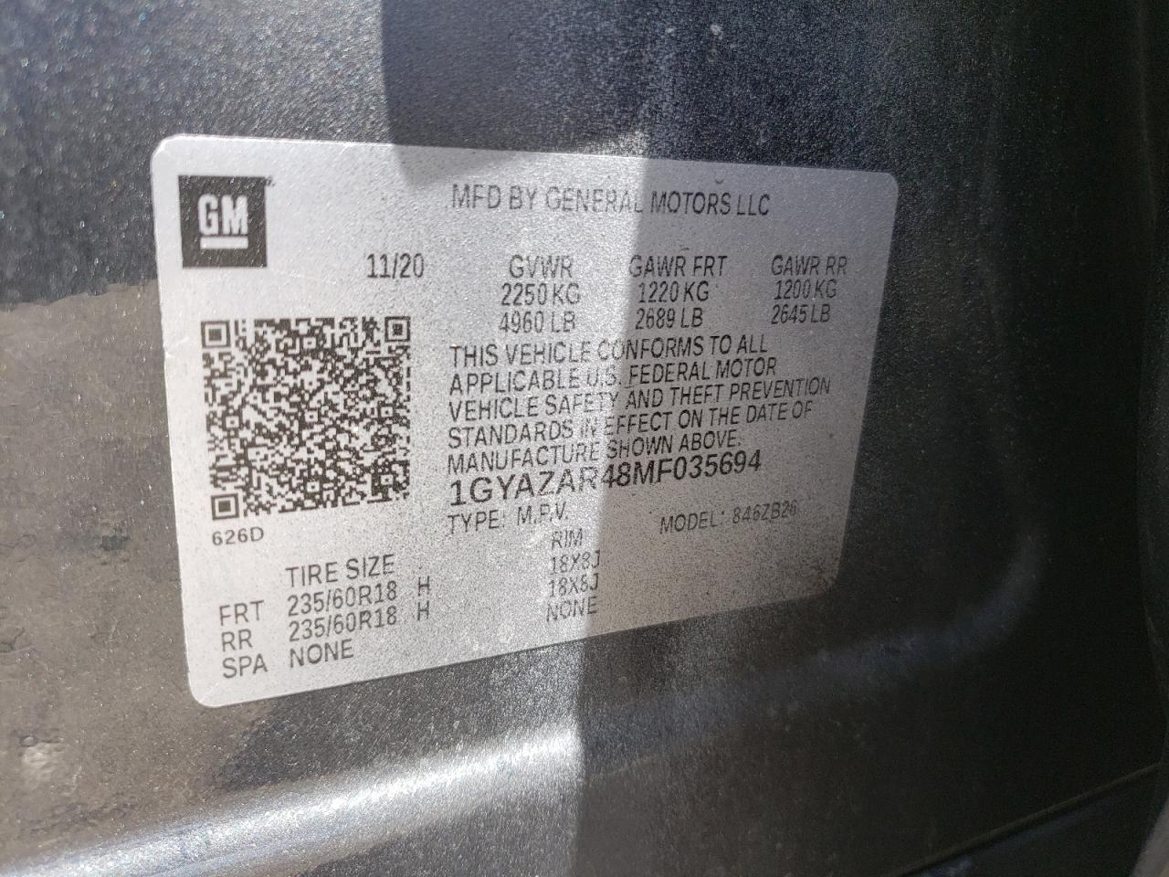 2021 Cadillac Xt4 Luxury VIN: 1GYAZAR48MF035694 Lot: 65131035