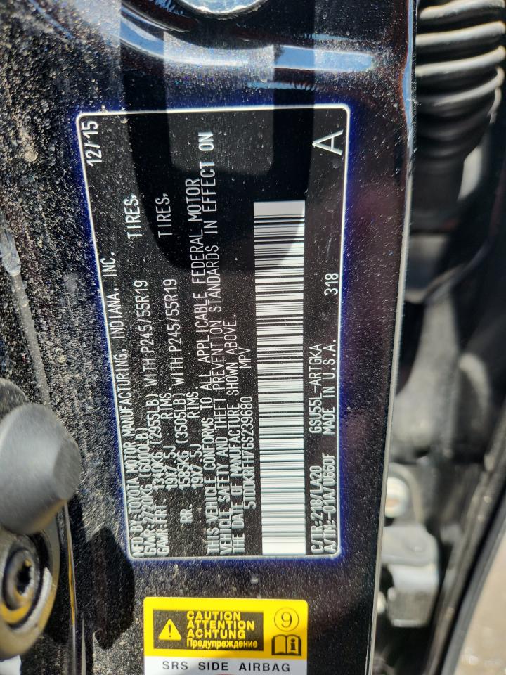 2016 Toyota Highlander Limited VIN: 5TDDKRFH7GS239680 Lot: 66204645
