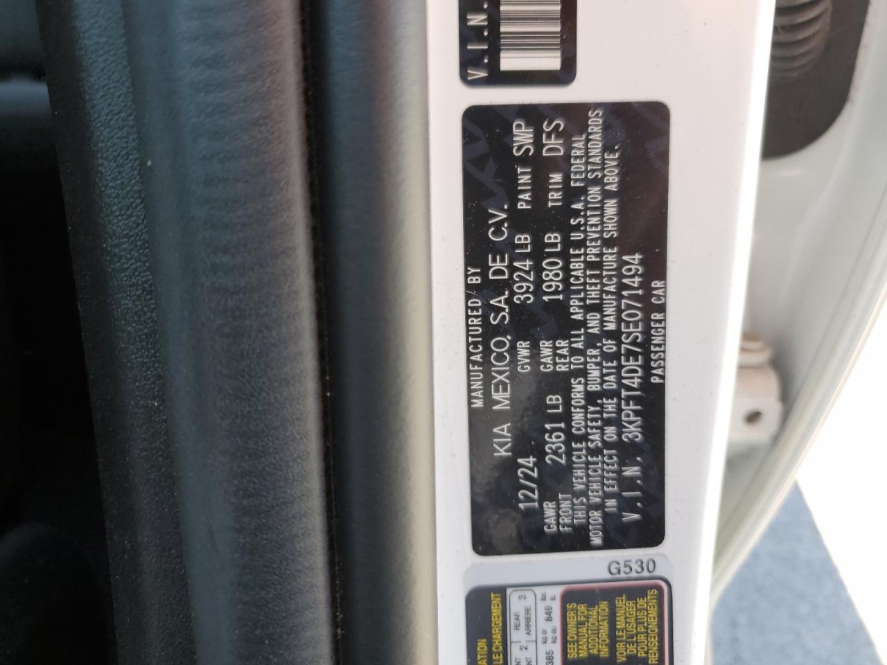 2025 Kia K4 Lx VIN: 3KPFT4DE7SE071494 Lot: 66727525