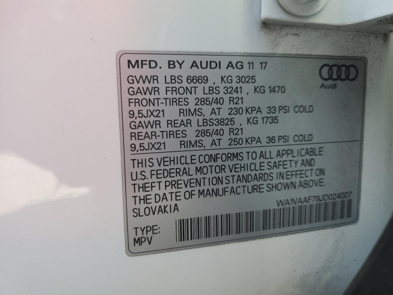 2018 Audi Q7 Prestige VIN: WA1VAAF79JD024007 Lot: 63116025