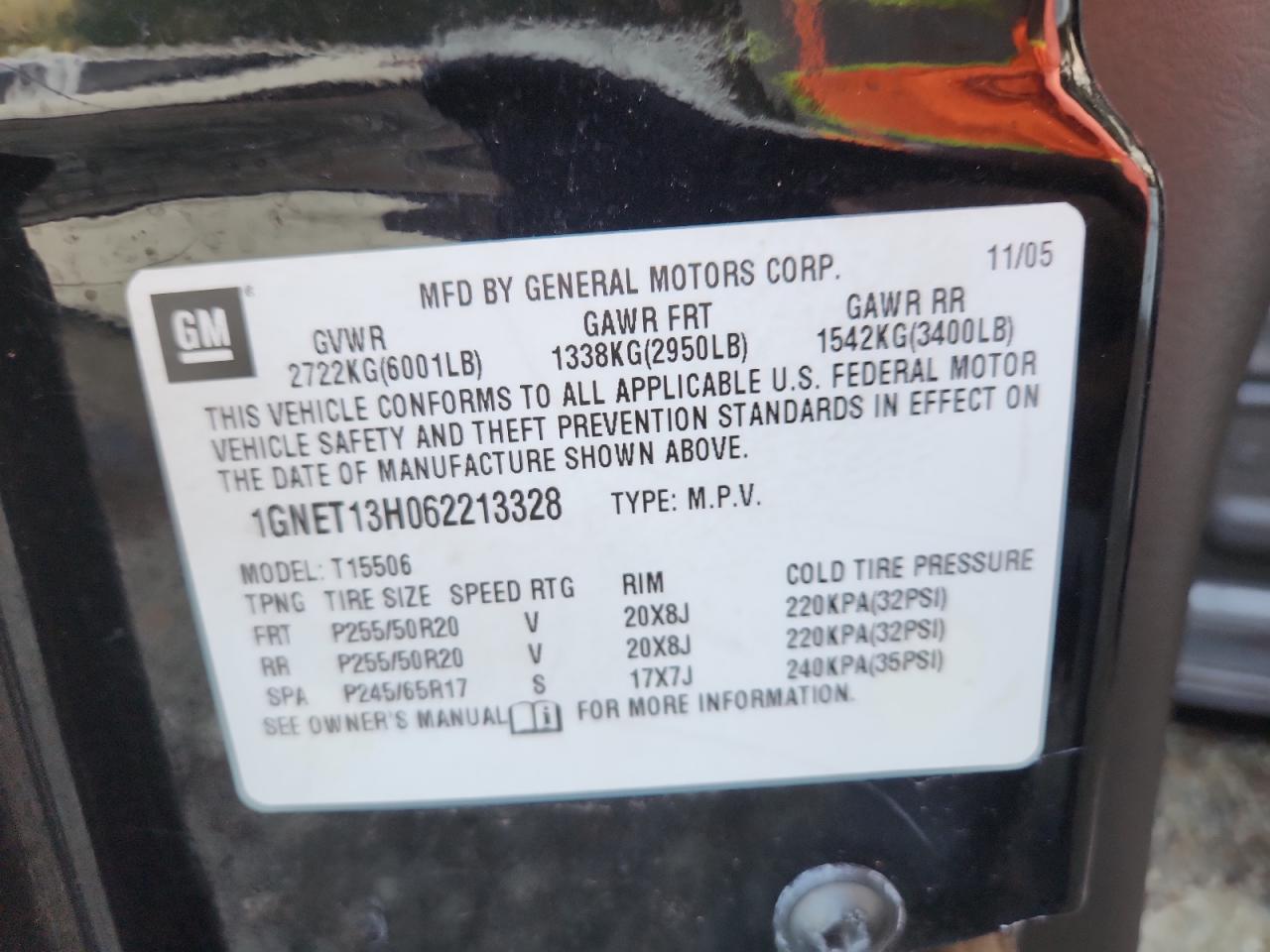 1gnet13h062213328 1GNET13H062213328 2006 Chevrolet Trailblazer Ss