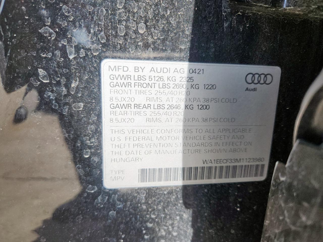 2021 Audi Q3 Premium Plus S Line 45 VIN: WA1EECF33M1123960 Lot: 65382235