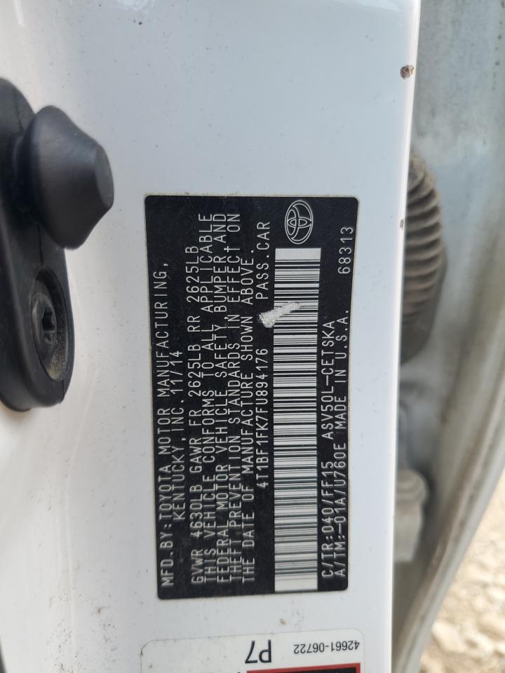 2015 Toyota Camry Le VIN: 4T1BF1FK7FU894176 Lot: 63490195