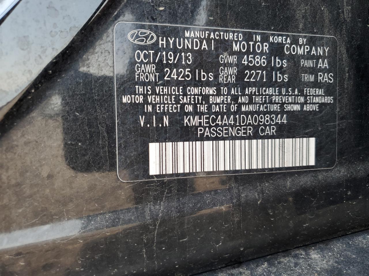 2013 Hyundai Sonata Hybrid VIN: KMHEC4A41DA098344 Lot: 62740635
