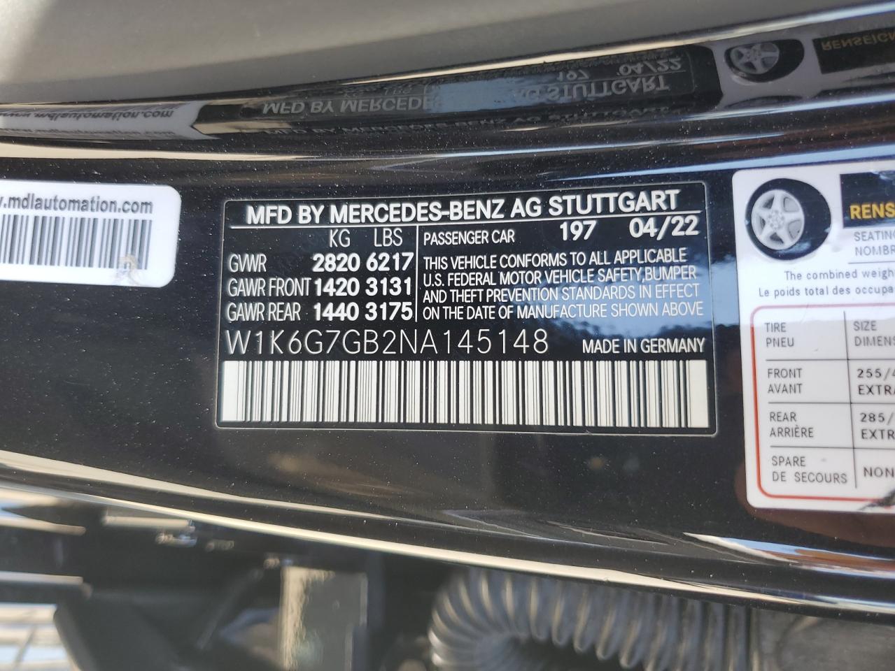 2022 Mercedes-Benz S 580 4Matic VIN: W1K6G7GB2NA145148 Lot: 64519585