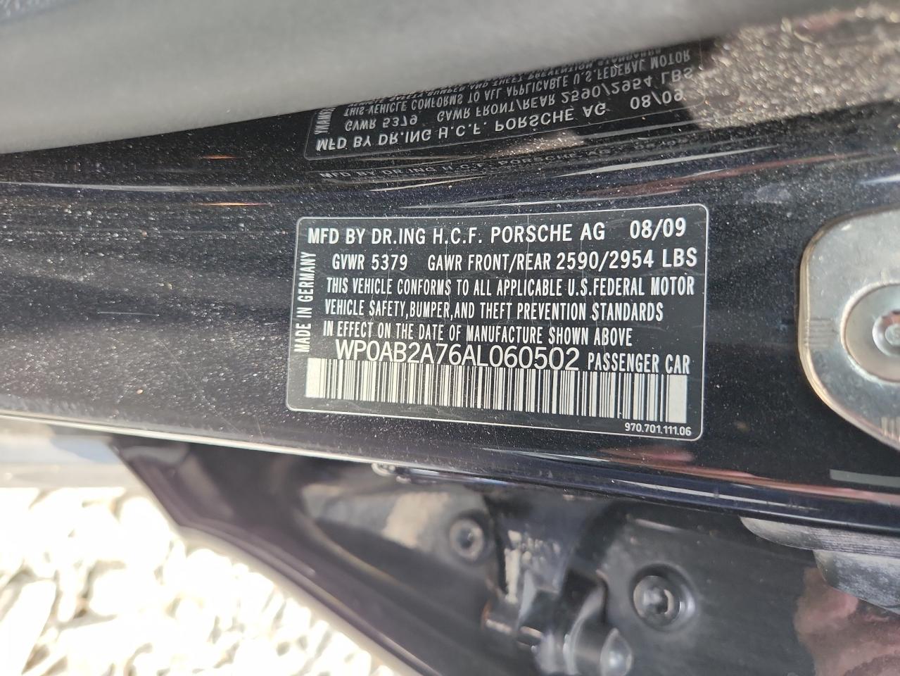 2010 Porsche Panamera S VIN: WP0AB2A76AL060502 Lot: 64060625