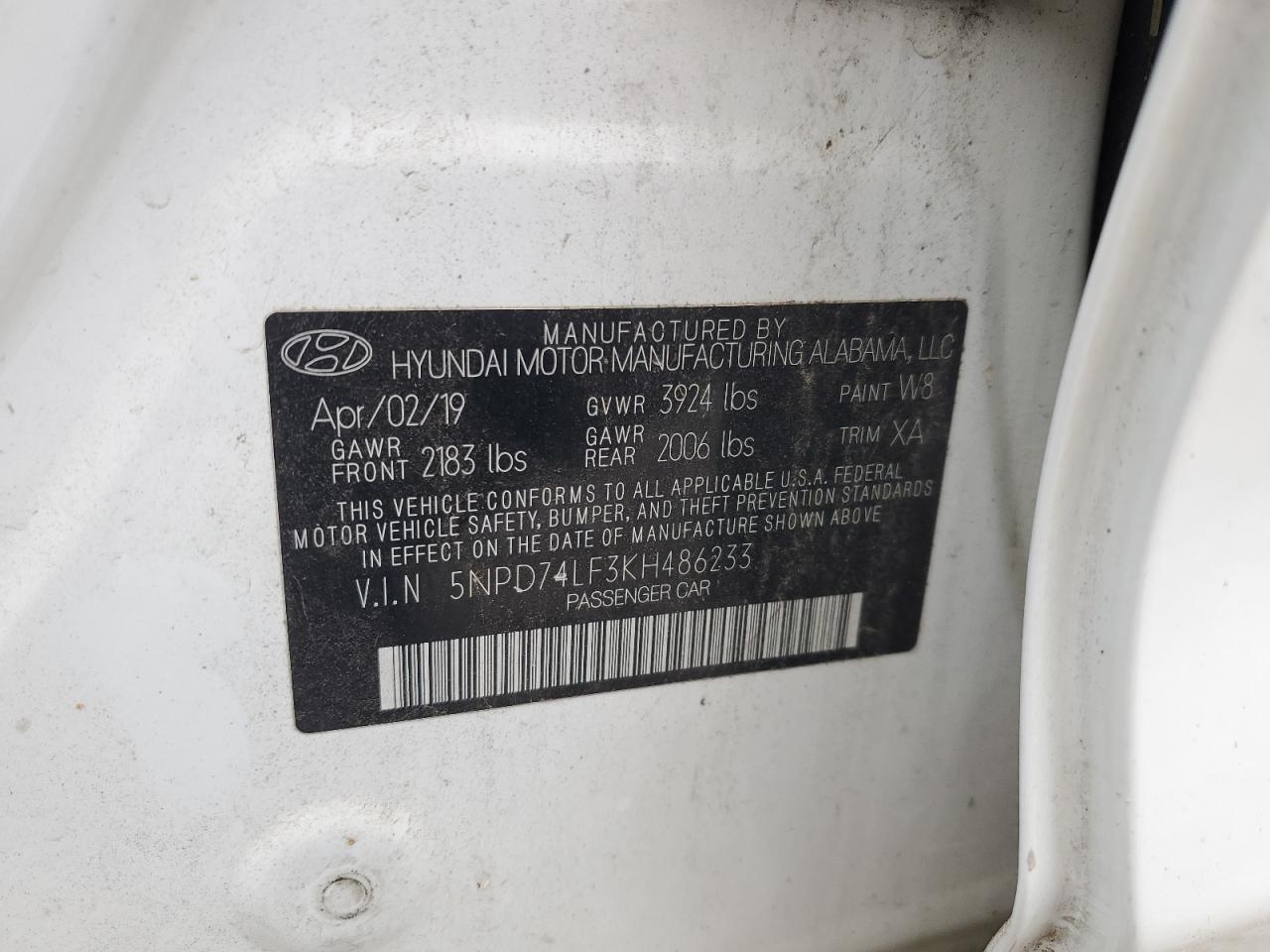 2019 Hyundai Elantra Se VIN: 5NPD74LF3KH486233 Lot: 65012685