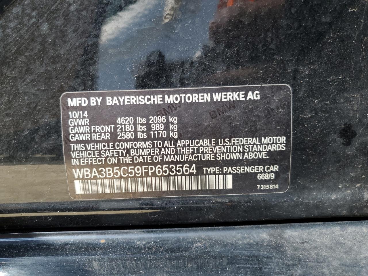2015 BMW 328 Xi Sulev VIN: WBA3B5C59FP653564 Lot: 64702115