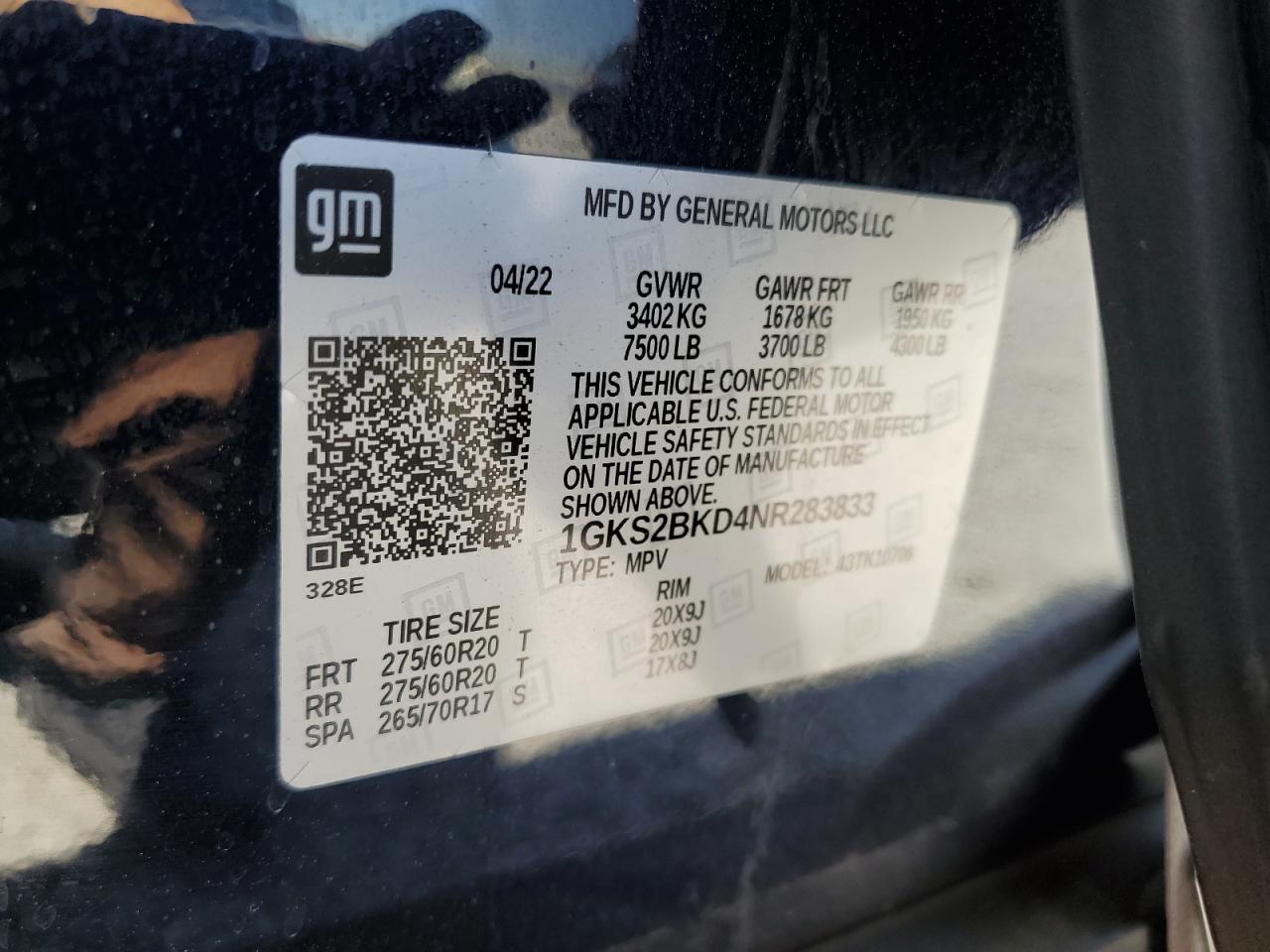 2022 GMC Yukon Slt VIN: 1GKS2BKD4NR283833 Lot: 63943335