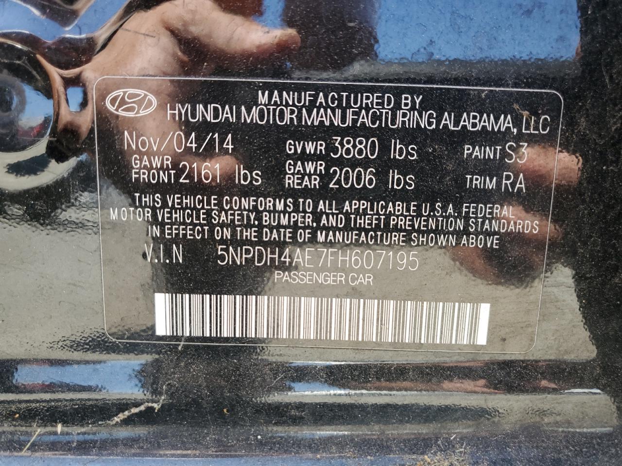 2015 Hyundai Elantra Se VIN: 5NPDH4AE7FH607195 Lot: 63330465