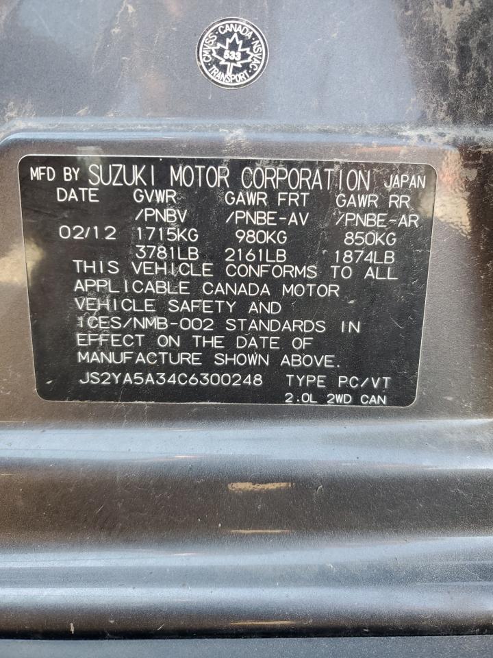 js2ya5a34c6300248 JS2YA5A34C6300248 2012 Suzuki Sx4